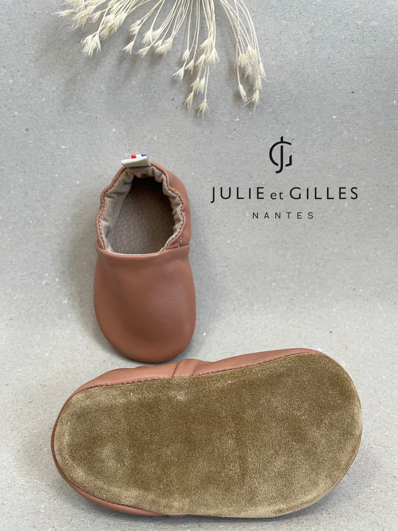 Les Tendres - Chaussons en cuir souple - Biscuit