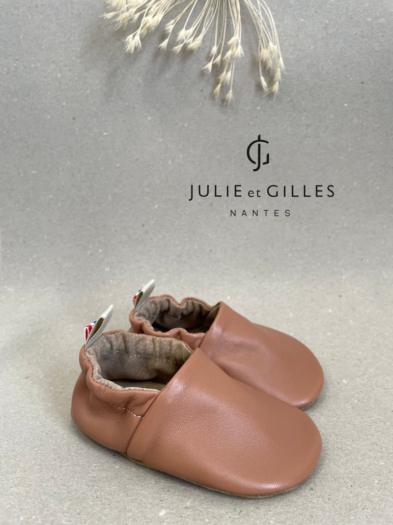 Les Tendres - Chaussons en cuir souple - Biscuit