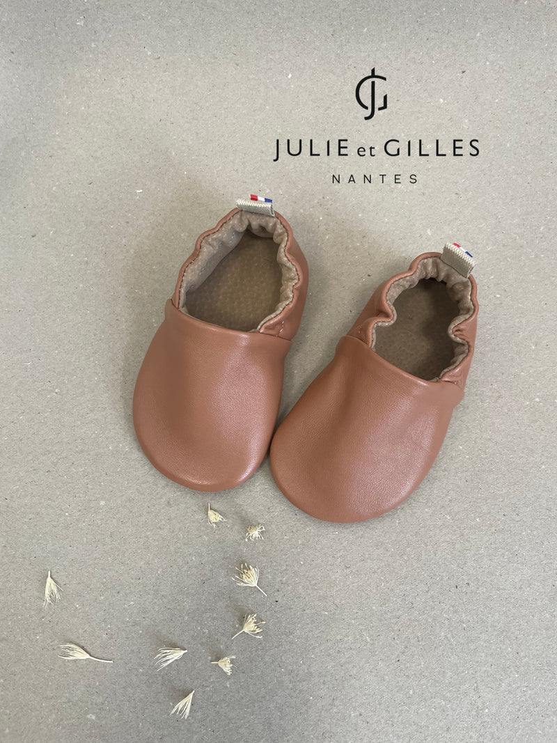 Les Tendres - Chaussons en cuir souple - Biscuit