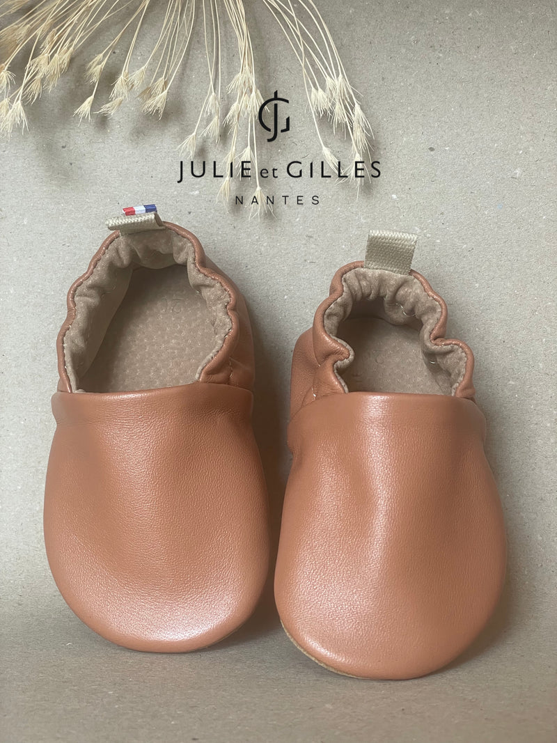 Les Tendres - Chaussons en cuir souple - Biscuit