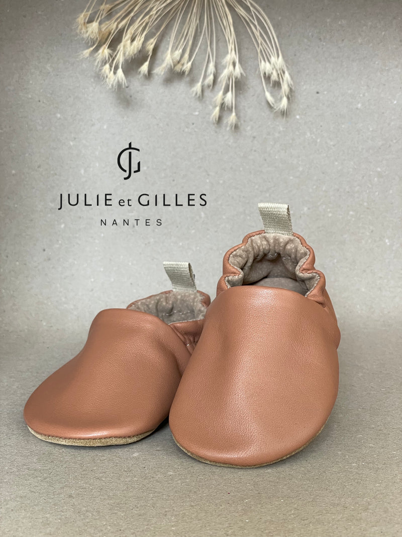Les Tendres - Chaussons en cuir souple - Biscuit